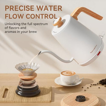 Nueve&Five Electric Gooseneck Kettle with Thermometer, 1.0L Pour Over Hot Water Kettle for Coffee and Tea, 1000W, Auto Shutoff, Boil-Dry Protection, White - color: WHITE
