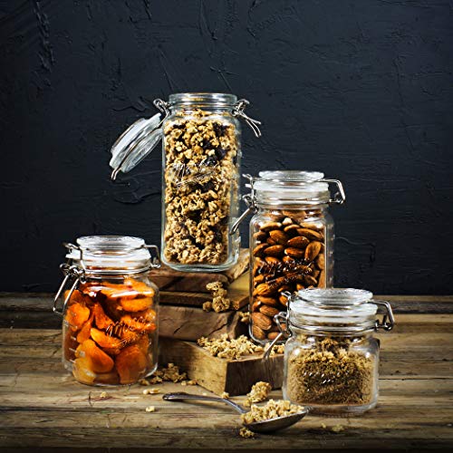 Mason Craft & More Airtight Kitchen Food Storage Clear Glass Clamp Jars, 4 Piece Mini Clamp Preserving Jar Set (7oz, 12oz, 17oz, and 22oz), (TTU-V1523) - size: 4 PIECE MINI SET