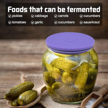 Wide Mouth Mason Jar Fermentation Lids – Silicone Fermenting Caps with Waterless Airlock, Self-Burping Fermenter Tops for Pickles, Kimchi, and Probiotic Foods, 3 Pack Purple (Jars Not Included) - color: Purple