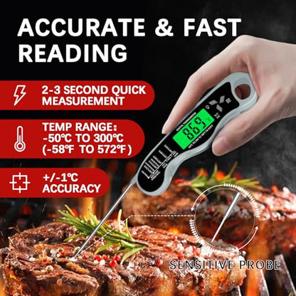 Meat Thermometer Digital，IP67 Waterproof Cooking Thermometer with Backlight, Calibration & Hold Function，Food Thermometer for Cooking,Outdoor Grilling - color: Grey