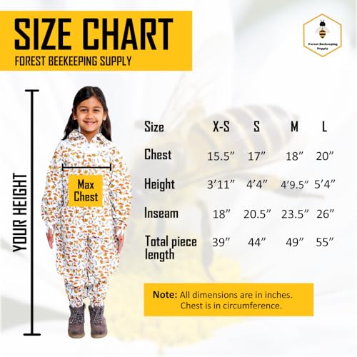 FOREST BEEKEEPING SUPPLY- Kids Full Body Bee Suit. Cotton twill soft to Children’s skin tuff to bee Stings with Veil - color: Pullover Jacket, size: Large