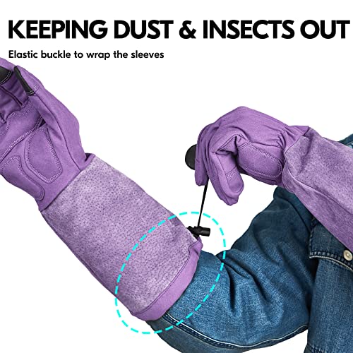 Vgo... Ladies' Synthetic Leather Extended Pig Split Leather Cuff Rose Pruning Thorn Proof Garden Gloves (Size L, Purple,SL6592W) - color: 1 Pair - Purple, size: Women's Large