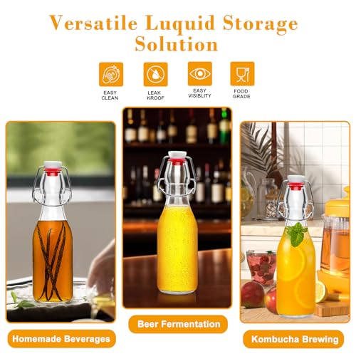 8oz Swing Top Glass Bottles - 12 Pack Flip Top Glass Bottle with Airtight Lid for Home Brewing, Fermentation, Beer, Vanilla Extract, Limoncelle, Kombucha, Kefir, Soda, Bonus Gaskets and Pourers - size: 8oz-12pack