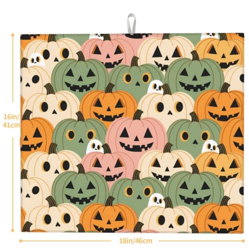 Cute Pumpkins White Ghost Dish Drying Mats for Kitchen Counter, Super Absorbent Microfiber Drainer Pad, Washable Reversible Appliance Protector, Everyday Kitchen Must-Have, 16x18 Inch - color: Cute Pumpkins White Ghost