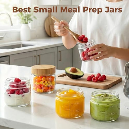 HomArtist 3oz Glass Salad Dressing Containers with Bamboo Lids - 4 Pack Small Airtight Condiment Cups, Mini Sauce Jars for Picnic, Ketchup, Dip & Snacks, Leakproof, BPA-Free & Dishwasher Safe - color: 3oz - 4 Pack