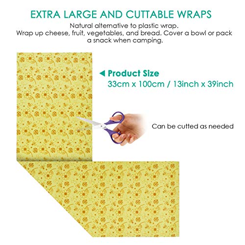 ERKOON Beeswax Food Wraps 1 Meter Roll 13 x 39 Inch Reusable Beeswax Wraps Eco-Friendly Sustainable Food Storage Wraps for Sandwich, Cheese, Fruit, Bread, Snacks (Flower Pattern)