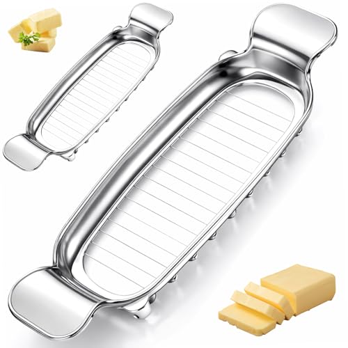 2Pcs Butter & Cheese Slicer Cutter, Stainless Steel Multipurpose Butter Cutter Portable Cheese Cutter Slicer with Ergonomic handle for Cutting Butter, Cheese, Mushrooms, Fruit, Vegetable