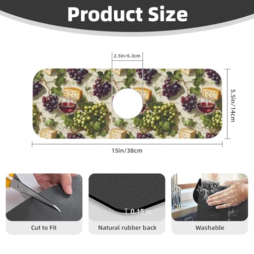 Grape and Cheese Print Faucet Mat for Kitchen Sink, Faucets Mat Splash Guard Absorbent Fast Drying, Kitchen Sink Mats for Around Faucet Draining