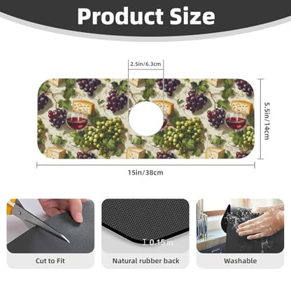 Grape and Cheese Print Faucet Mat for Kitchen Sink, Faucets Mat Splash Guard Absorbent Fast Drying, Kitchen Sink Mats for Around Faucet Draining
