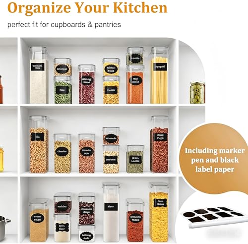 28pcs Airtight Containers, Clear Stackable Dry Food Storage | clear airtight containers with tight lids keep dry food fresh. Safe plastic, stackable for pantry kitchen storage - size: 28 pcs(42.56L)