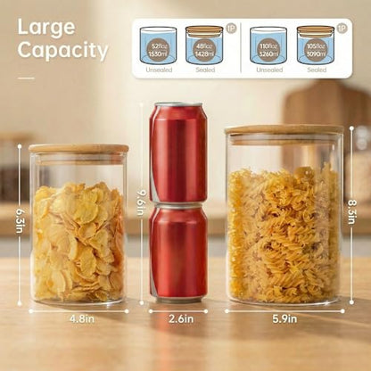 HomArtist Extra Large Glass Flour and Sugar Storage Containers with Airtight lid,105 floz x1 & 48 floz x1 [Set of 2] Big Glass Jars with Bamboo Lids, Air Tight Food Jar for Cereal, Pasta, Rice, Coffee - color: 105oz & 48oz 2 Pack