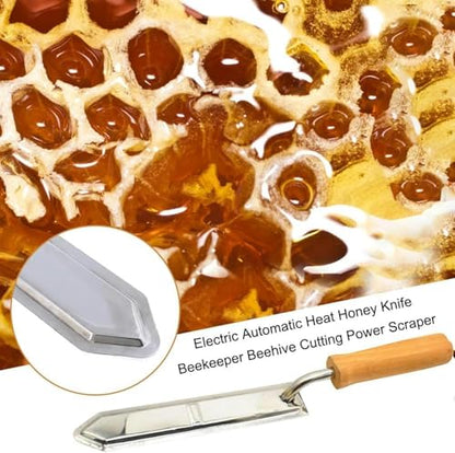 Honey Scraper Cutter, Handheld Electric Honey Extractor, Stainless-Steel Electric Uncapping Knife with Wooden Handle, Honey Cutter for Beekeeper Supplies, Beekeeping Scraper Tool