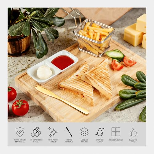 Butter Knife 1 PCS, Gold Stainless Steel Spreader with Curler & Grater Holes, Serrated Cutter Edge for Easy Slice & Spread, Ideal for Hard or Soft Butter - 3 in 1 Better Kitchen Gadgets - color: Gold