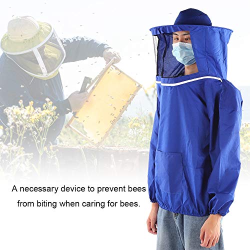 Beekeeping Tools Suits,Breathable Adult Anti Bee Veil Suit Beekeeping Protective Clothing Beekeeper Protective Outfit Upper Body Beekeeping Jacket with Veil Hood Ventilated (Blue) - color: Blue
