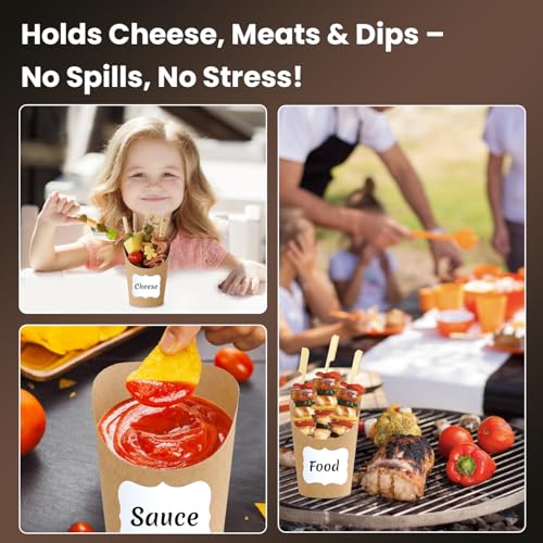 50 Pack 14oz Charcuterie Cups with Sticks and Bags, Brown Paper Charcuterie Cup, 200 Picks+50 Bags+50 Labels, Disposable Snack Cups for Parties, Weddings, Picnics, Appetizers & French Fries - color: Brown(14oz), size: 50 Cups + 200 Sticks + 50 Bags + 50 L
