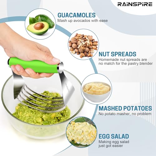 Rainspire XL Pastry Cutter For Baking, Heavy Duty Pastry Blender Stainless Steel, Thick Sharp Blades Dough Blender, Dough Cutter Butter Cutter Pastry for Easy Mixing, Dishwasher Safe (Green) - color: Green