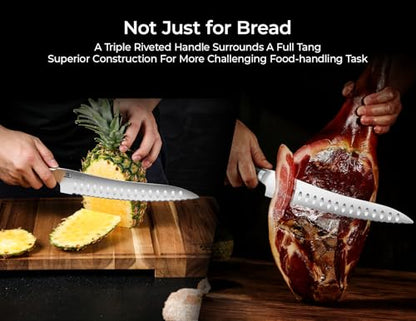 Piklohas Resharpenable Bread Knife for Homemade Bread, 8 Inch Serrated Sourdough Knife with Offset Handle, Innovative Wavy Edge for Clean Slices Crusty Bread, Bagels, Pineapple & Tomatoes, Gift Box - size: 8"