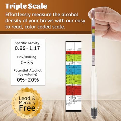 Hydrometer Set - for Mead, Wine, Kombucha and Home Brew Beer, Alcohol Tester Accessories Moonshine Still Kit Complete for Home Test Equipment-Specific Gravity Abv Tester