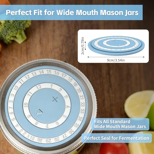 AZY 4-Pack Silicone Fermenting Set – Manual Date Tracker Mason Jar Fermentation Covers, Cross Vent Air Release for Wide Mouth Mason Jars, Pickle Pipe Fermenting Supplies