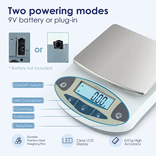 CGOLDENWALL High Precision Lab Digital Scale Analytical Electronic Balance Laboratory Lab Precision Scale Jewelry Scales Kitchen Precision Weighing Electronic Scales 0.01g Calibrated (5000g, 0.01g) - size: 5000g