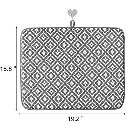 SUBEKYU Microfiber Dish Drying Mat for Kitchen Counter, Absorbent Dishes Drainer/Rack Pad for Countertop, 19.2 by 15.8 Inches (Rhombus), Grey, 1 Pack - color: Dark Grey 1P 19.2*15.8