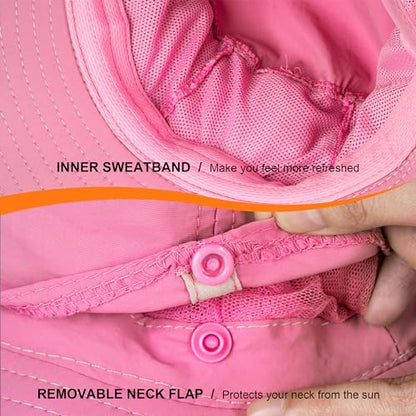 Mosquito Head Net Hat - Bug Cap UPF 50+ Sun Protection with Hidden Netting for Beekeeping Hiking Women - color: Rose Red