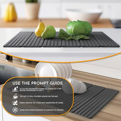 Large Stone Dish Drying Mat for Kitchen Counter, 23" × 15" Quick Dry Stone Mat, Collapsible Fast Absorbing Diatomaceous Earth Non-Slip Dish Drying Pad for Dishes & Cups (Dark Gray‌, 23" × 15") - color: Dark Gray‌