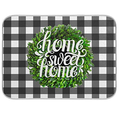 KCMicro Boxwood Dish Drying Mat - 18x24 inch Buffalo Plaid Check Drainer Pad for Kitchen Counter - color: Wreath, size: 18x24in