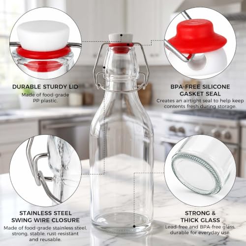 Ruckae 10 pack 12oz Swing Top Glass Bottles with Air Tight Lids Kombucha Flip Top Glass Bottle for Syrup Vanilla Extract Brew Beer Kefir Bottles for Gift (12oz 10pack)