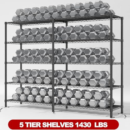 REIBII 5 Tier Wire Shelving Storage Shelves Loads 1430LBS, 58" W Metal Shelving for Storage Adjustable Shelving Unit Heavy Duty Garage Shelves Pantry Shelves Kitchen, Black - style: Black-13.8"D x 58"W x 59"H-5 Tier