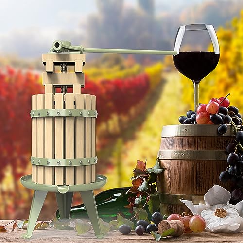 1.6 Gallon Green Fruit and Wine Press, Manual Cider Juice Maker with Solid Beech Wood Basket & Heavy-Duty Stand for Apples, Grapes, Berries - color: Green, size: 1.6 Gallon