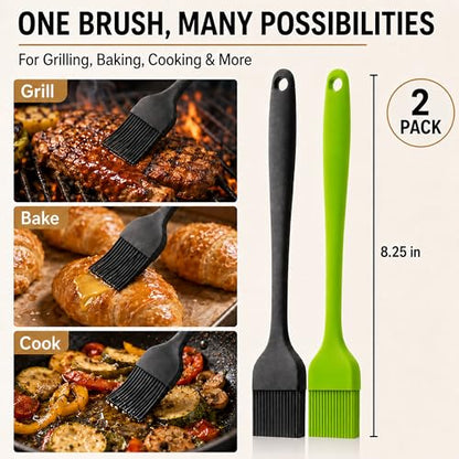 Silicone Basting Pastry Brush for Baking Cooking Bbq Grill Spread Oil Butter Sauce 2 Pack - color: Black