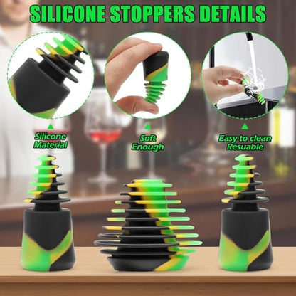 Green Piece® three Silicone Green Cleaning plugs + stoppers Preserver Cap Airtight Bottle Plug Odor Proofing Glass, Plastic and Silicon Pieces - style: 3 Green Plugs