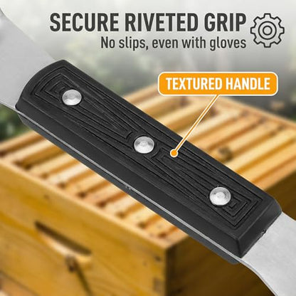 Uncapping Tool, Silver Double-Ended Hive Chisel with Wide Blades, Stainless Steel Scraper for Wax and Propolis Cleaning on Frames, Textured Handle, 1 Piece