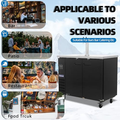 Polarman Commercial Beer Kegerator Double Tap Draft Beer Dispenser 2 Door Beer Dispenser for Bars and Restaurants 49” W Keg Refrigerator With 2 Coupler, 33°F- 41°F Temperature Control-Direct Draw - size: 49"W Double Tap