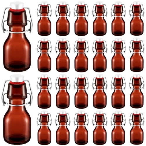 Tessco 24 Pcs Mini Swing Top Glass Bottles with Stoppers Small Flip Top Bottles with Airtight Lids for Crafts Decoration Wedding Themed Party Favors(2 oz,Amber) - color: Amber, size: 2 Ounces