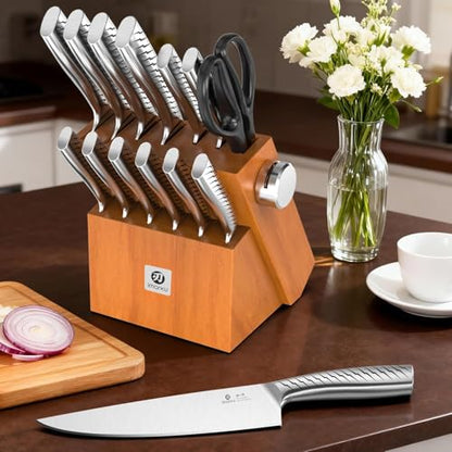 imarku 14-Piece Knife Set with Block, High Carbon Stainless Steel Kitchen Knives with Built-in Sharpener, Dishwasher Safe, Ergonomic Non-Slip Handle, Perfect for Home Cooks & Chefs, Brown - color: Light Brown