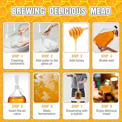 Ziliny 2 Set Mead Making Kit Complete for Home Brewing Starter Sets Includes 1 Gallon Glass Carboy, Auto Siphon, Hydrometer, Alcohol Percentage Tester Jar, Bottle Filler, Airlock, Plug Funnel