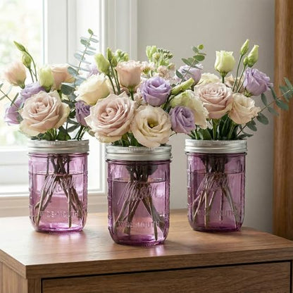 WELLIFE 6-Pack Mason Jars 16 oz with Lids – Purple Wide Mouth Glass Mason Jars, Airtight Leak-Proof Canning Jars for Food Storage, Fermenting, Pickling, Freezing, and Crafts - color: Pink Mason Jars 16oz-6Pcs