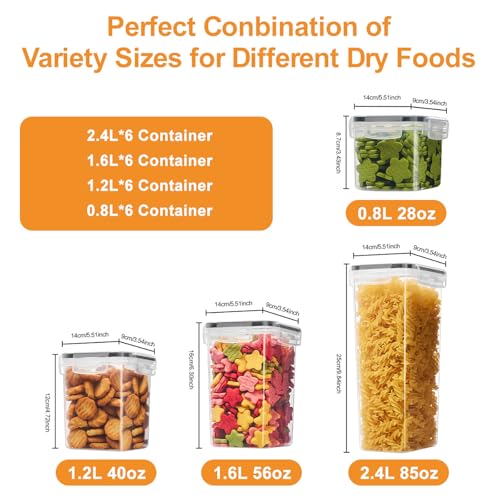 24 PCS Airtight Food Storage Containers with Lids, BPA Free Clear Plastic Kitchen and Pantry Organization and Storage Set for Flour, Sugar, Cereal, Pasta, Includes 24 Labels and Marker - size: 24pcs