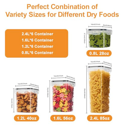 24 PCS Airtight Food Storage Containers with Lids, BPA Free Clear Plastic Kitchen and Pantry Organization and Storage Set for Flour, Sugar, Cereal, Pasta, Includes 24 Labels and Marker - size: 24pcs