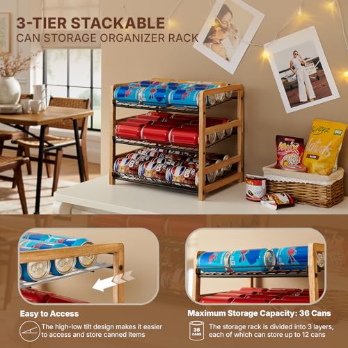 DGWJSU Can Organizer for Pantry 3-Tier, Can Storage Organizer Pantry, Soda Can Organizer, Holds up to 36 Cans Holders for Pantry, Cabinet, Countertop, Carbonized Brown - size: 3 Tiers
