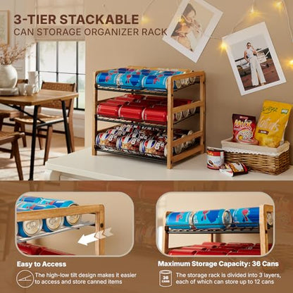 DGWJSU Can Organizer for Pantry 3-Tier, Can Storage Organizer Pantry, Soda Can Organizer, Holds up to 36 Cans Holders for Pantry, Cabinet, Countertop, Carbonized Brown - size: 3 Tiers