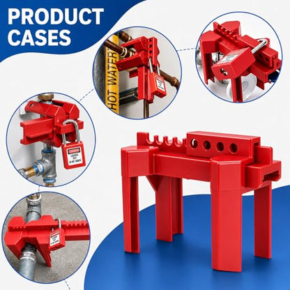 Ball Valve Lockout Device, Adjustable Small Red | 1/2"-2-1/2" Outside Pipe Diameter, Outdoor Water Spigot & Industrial Faucet, Handle Pipeline Locking
