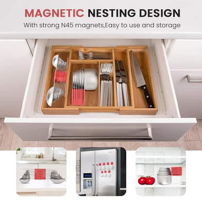Magnetic Measuring Cups and Spoons Set-Heavy Duty 304 Stainless Steel，Double Measurement Markings，Set of 16 with Leveler for Measure Dry and Liquid Ingredients (Red) - color: Red