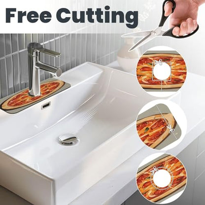 Sink Faucet Mat Yummy Cheese Pizza Kitchen Splash Guard Absorbent Bathroom Sink Mat Around Faucet 15" x 5.5" Drying Mats Stone Draining Mat