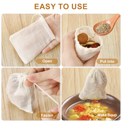 36PCS Drawstring Muslin Bags, 3x4In Reusable Empty Tea Bag for Loose Tea, Natural Cotton Unbleached Cheese Cloth Bag, Spice Bags for Filtering Cooking Soups/Herbs/Herbal Tea/Cold-Brewed Coffee