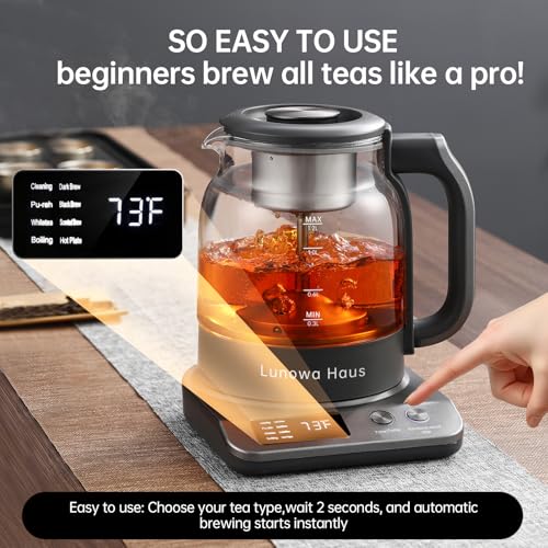 120V Titanium & Glass Electric Tea Kettle, Pro Steam Extraction for All Teas (Green, Black, Oolong), 11 Temp & 10 Strength Levels, 1.2L, 12H Keep Warm, BPA-Free, 1 Infusers - color: Grey with Extraction Tea Infuser