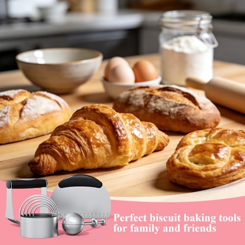 Biscuit Cutter Set, Stainless Steel Flour Sifter, Pastry Cutter, Pastry Scraper and Dough Blender, Flour Sieve for Quick Sifting Cakes and Spices, Professional Baking Dough Tools (4 Set) - size: 4 set sifter