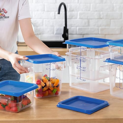 Lallisa 6 Pcs Food Storage Containers with Lids, Clear Square Food Containers with Handles Polycarbonate Restaurant Container Commercial Cereal Storage Set for Kitchen, 2, 4 and 6 Qt(Blue) - color: Blue